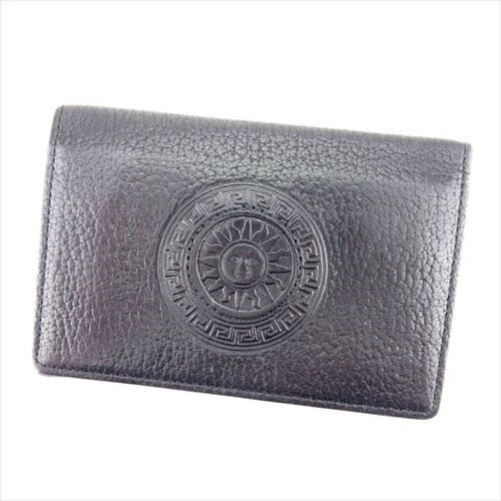 Authenticity Guaranteed Used Versace Card Case Black Leather Woman